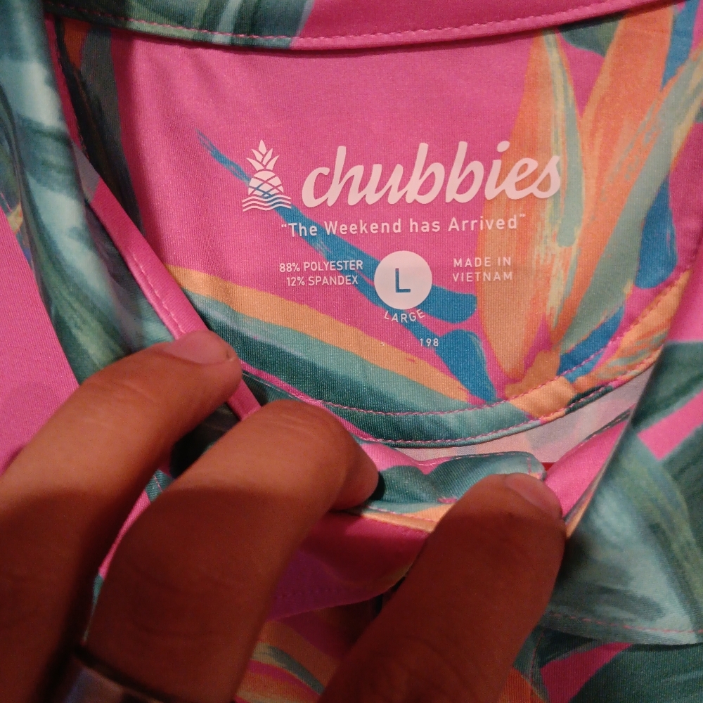 Chubbies Pink and Green Tropical Polo Shirt Size L - Picture 2 of 3